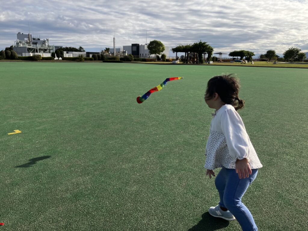 知育×運動!ボール遊びに飽きたらにじいろトスの投げて遊ぶ子ども