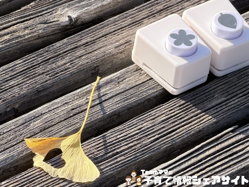 公園の落ち葉を手貼りラミネート×クラフトパンチで秋アートにのクラフトパンチ