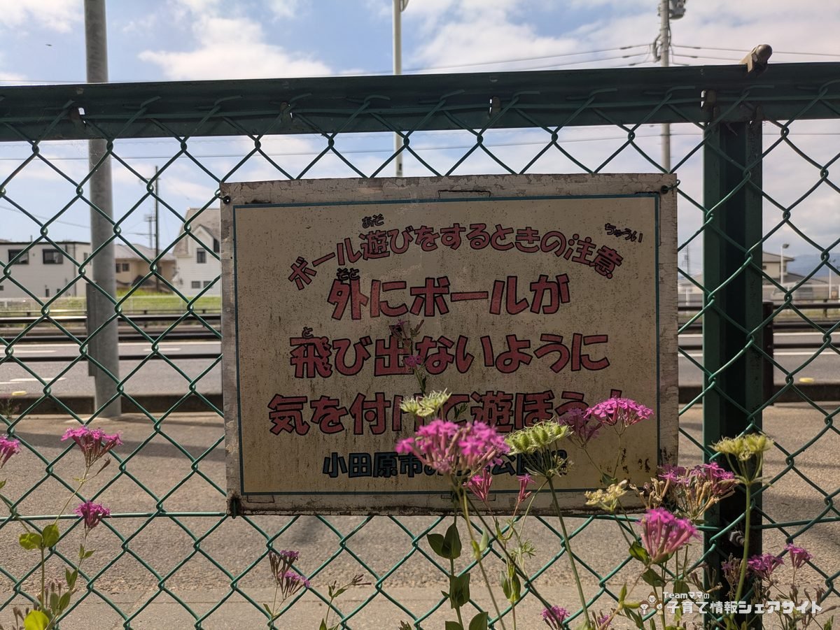 成田公園のボール遊びに関する注意看板