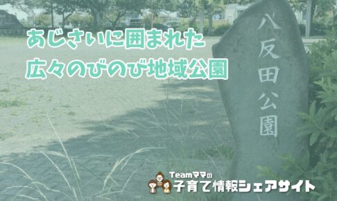 小田原市成田【八反田公園】広い広場とあじさいが楽しめる、のびのび走れる地域公園の看板