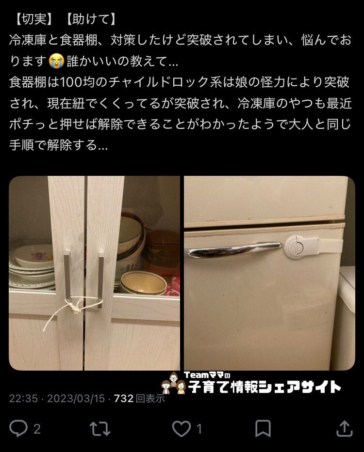 冷凍庫と食器棚の対策に悩んでツイートした実際の投稿のスクリーンショット